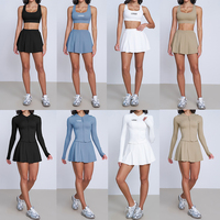 Vêtements de sport en gros, soutien-gorge croisé confortable personnalisé, veste de sport, ensemble de yoga et de tennis 3 pièces pour femmes