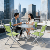 Ensemble de table pliante en fer et verre de luxe moderne, résistant aux intempéries, pour terrasse extérieure, balcon, bistrot, parc et hôtel