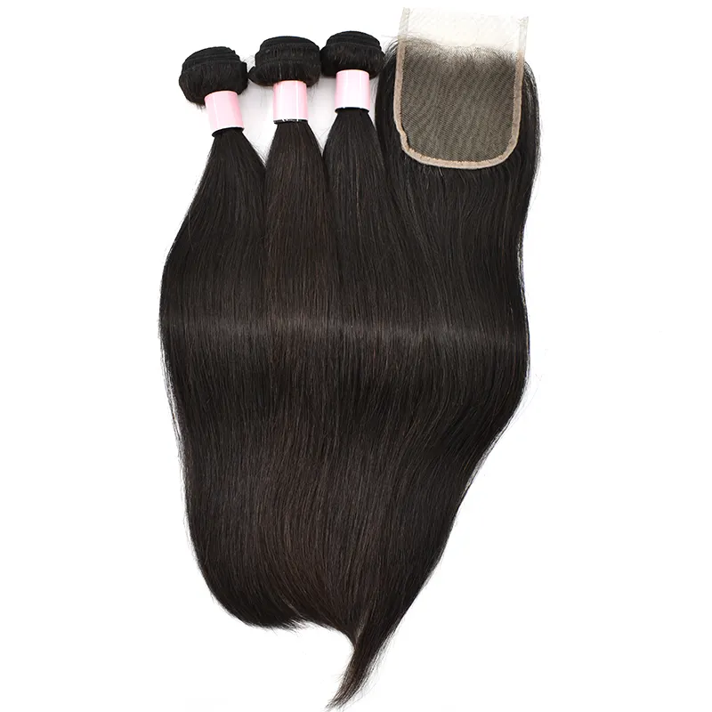 Fashionable Style very smooth very soft natural color hair bundles straight hair with closures ready to ship virgin Indian hair