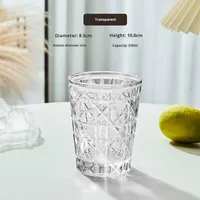 Verre à whisky, bière ou eau minimaliste et coloré en verre sodocalcique, avec motif en relief à carreaux, sans poignée ni couvercle, monocouche