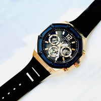 Montre chronographe pour homme, lunette à vis, cadran squelette, bracelet en silicone, grand boîtier, affichage de la date, montre sport de luxe, multicolore
