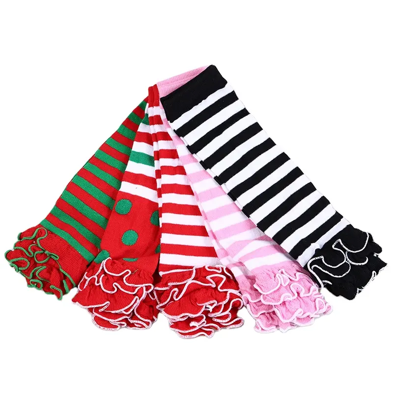 Q31047 Toddler Striped Knee High Socks Christmas stripes Baby Leg Warmers Ruffles newborn girls Legwarmers