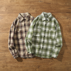 Chemise en flanelle à carreaux pour hommes, manches longues, décontractée, col rabattu, boutonnée, automne - Product Image 3
