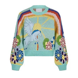 Suéter jacquard knirt feminino, casaco de luxo casual, logotipo personalizado, 2022