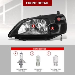 Faros Delanteros Estilo Fábrica para HONDA Civic 2001-2003, para Civic Coupé de 2 Puertas y Sedán de 4 Puertas DX LX EX <span class=keywords><strong>HX</strong></span> GX EM2 ES1 - Product Image 4