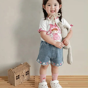 Personalizado 1-8T longitud de la rodilla bordado de dibujos animados niños pequeños pantalones cortos de mezclilla niña verano moda azul bebé niño niñas pantalones cortos - Product Image 2