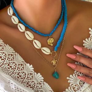 Collier tendance en acier inoxydable pour femme, pendentif coquillage et conque à franges, style marin estival, avec étoile de mer, collier multicouche - Product Image 2