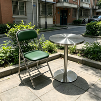 Fauteuil rembourré vert à faible MOQ, mobilier résistant aux intempéries, ensemble de salle à manger pliant en acier inoxydable pour cantine, snack-bar, extérieur