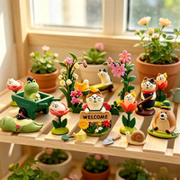 Miniatures en résine d'animaux de dessin animé mignons en gros, ornements de jardin de fleurs printanières pour terrarium, accessoires de bricolage pour aménagement de scène en pot