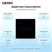 UBARO Interruttore a Muro Touch WiFi Tuya 3 Gang con Filo Singolo, Cornice in Ferro, Funzione Timer, Condivisione Dispositivi, Compatibile con Alexa, Yandex, Alice, Interruttore Intelligente per Luci
