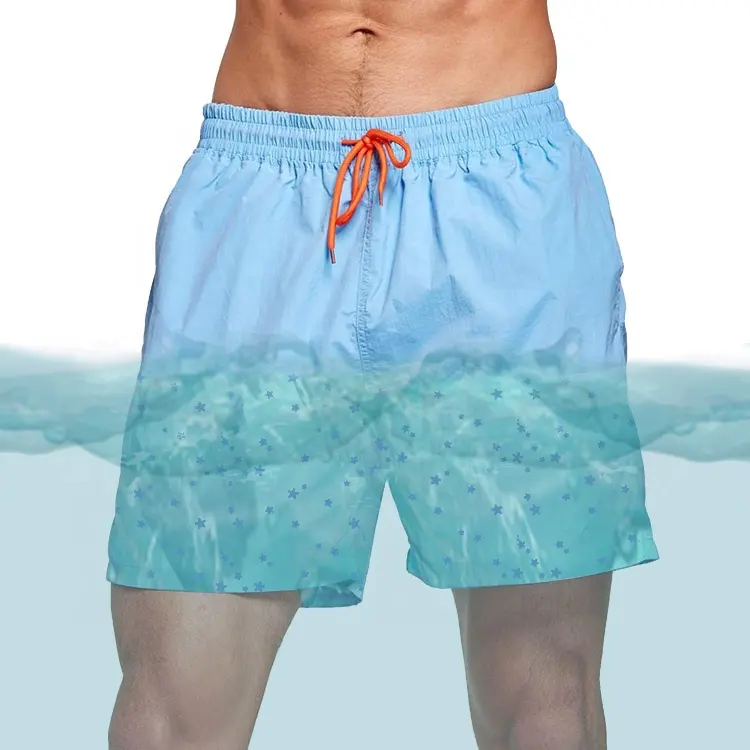 2023 Summer Water-Reveal Beach Shorts custom fashion Men's Side slip pockets water reactive short Color Changing Swim trunks