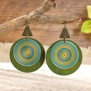 Boucles d'oreilles pendantes en bois style bohème, motif géométrique, plaqué bronze antique, pour femme, idéales pour les soirées - Product Image 2