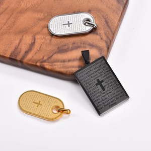 Collier de prière biblique portugais, <span class=keywords><strong>croix</strong></span> en acier inoxydable, amulette religieuse, chaîne, breloque, bijoux chrétiens hip-hop pour hommes et femmes - Product Image 3