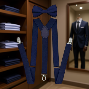 Ensemble nœud papillon et bretelles de couleur unie pour tenue formelle, en polyester, pré-noué, durable, accessoire pour homme - Product Image 2