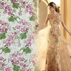 Long lanh sáng bóng tessuto ricamato di paillettes vải tuyn thoải mái hoa ren thêu Lady Wedding Dress vải - Product Image 1