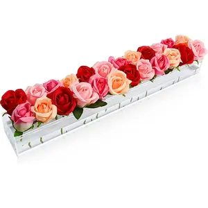 Vaso di fiori basso acrilico rettangolare lungo trasparente personalizzato Yageli all'ingrosso per la decorazione domestica di nozze