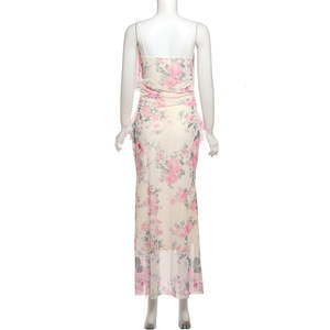 Elegante Abito Lungo Monospalla con Motivi Floreali, Delicati Volant e Stampa Romantica, Vestito da Donna a Vita Alta - Product Image 5