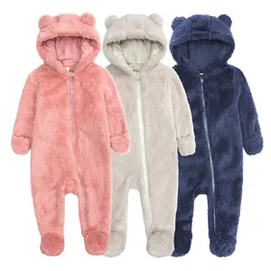 Baby Rompers Boys Girls Winter Coral Fleece Jumpsuit Hooded Soft Cute Cartoon Coats Newborn Infant Bodysuits