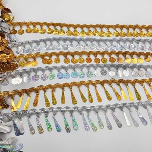 Viền trang trí ren hoa, viền ren hình vỏ sò, viền dệt, tua rua, viền trang trí bằng kim tuyến vàng bạc bán buôn - Product Image 3