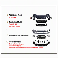 Kit de Parachoques Delantero Estilo RS3 para Audi A3 S3 8V.5 2017-2020, Rejilla de Panal de Abeja, Agujeros Preperforados para ACC