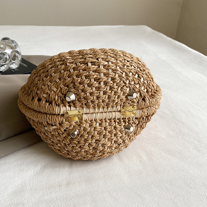 Bolsa de <span class=keywords><strong>playa</strong></span> de verano natural de nuevo diseño al por mayor, cesta de <span class=keywords><strong>mimbre</strong></span> tejida a mano y bolsos estilo Bali de paja de papel - Product Image 5