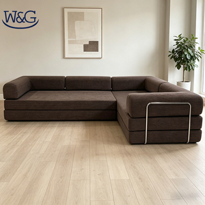 Ensemble de lit en forme de L en tissu velours moderne pour petits espaces, appartement, entrepôt, villa, salon, meubles avec emballage en carton - Product Image 1