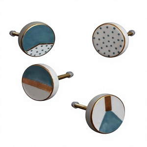 Modern <b>Ceramic</b> Round Cabinet <b>Knobs</b> with Gold Trim Blue White Pattern Drawer Pulls for Home Office Furniture 4PC - Product Image 1