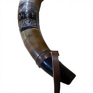 Corne de buffle polie à la main avec anneau en laiton, style viking, étanche, pour reconstitution historique de bataille - Product Image 1