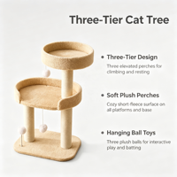 Arbre à chat CreamTower 81,5 cm à 4+ niveaux en aggloméré écologique, avec perchoirs doux en polaire courte et poteaux à gratter en sisal naturel, 3 cartons