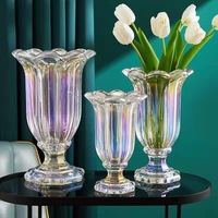 Vases à fleurs de table haut de gamme, style européen, en verre cristal avec bord cannelé pour la décoration du salon et de la salle à manger
