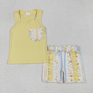 Set di vestiti all'ingrosso per bambine e bambine senza maniche canotte con volant Shorts primavera estate abbigliamento per bambini - Product Image 4