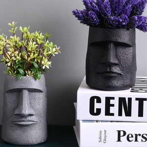 Top Rhyme Stone Face Vases Resin Planters For Indoor Desk Decor Modern Abstract Flower Pots With Green Plants And Dried Flowers - Product Image 5