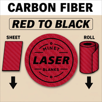 Feuilles de similicuir PU vierges pour gravure laser, effet fibre de carbone rouge à noir, avec adhésif, vente en gros
