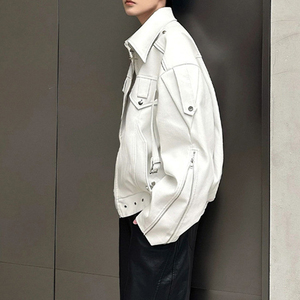 Veste en cuir rembourrée blanche à épaules courtes pour <span class=keywords><strong>sens</strong></span> du plancton pour hommes Niche Design Deconstructed American Biker Jacket - Product Image 1