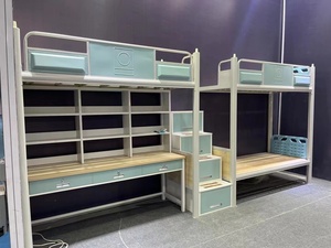 Lit superposé double moderne de qualité supérieure avec escalier, bureau et glissière, structure métallique démontable, garantie 1 an pour dortoir - Product Image 5