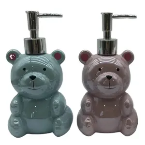 Dispenser sabun bentuk beruang Teddy, dispenser sabun bentuk beruang Teddy kreatif dengan pompa, Dispenser sabun keramik untuk wastafel dapur