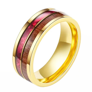 CHENG JEWELERS Bague en carbure de tungstène plaqué or 18 carats pour homme, avec incrustation de <span class=keywords><strong>bois</strong></span> et d'opale <span class=keywords><strong>imitation</strong></span>, 8 mm, bijoux de mode - Product Image 3