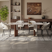 Ensemble de table et chaises de salle à manger carrées de style italien moderne et luxueux, table en pierre de cristal haut de gamme pour la maison et l'hôtel