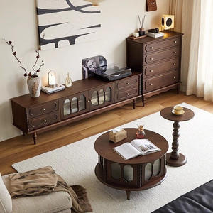 Meuble TV rétro en bois massif, 180x40x57 Cm, meuble de rangement pour salon, meubles de style français et américain - Product Image 3