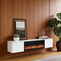 Meuble TV mural avec foyer, blanc, meubles de salon, support TV moderne en bois flottant avec foyer