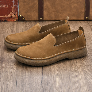 Mocassins en cuir à bout rond, respirants, en cuir véritable, semelle extérieure en caoutchouc, semelle intermédiaire en EVA, chaussures décontractées pour hommes toutes saisons - Product Image 1