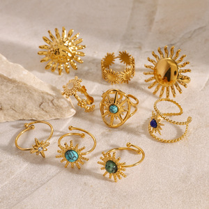 Sunflower <b>Open</b> <b>Ring</b> 18k Gold Stainless Steel Geometric Design Unisex Party Jewelry - Product Image 4