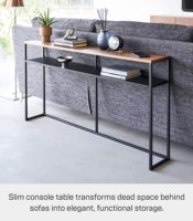 Table console longue Home Tower pour entrée ou couloir, table étroite à placer derrière un canapé avec plateau et étagère en métal - Acier