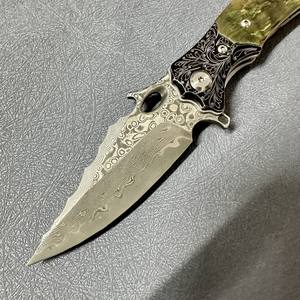 มีดล่าสัตว์เหล็กดามัสกัส TL03NS ด้ามไม้เคลือบอย่างดี แข็งแรง ทนทาน พร้อมลูกปืน สำหรับป้องกันตัว พับเก็บได้ พกพาสะดวก EDC - Product Image 3