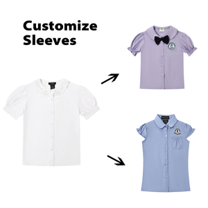 Uniformes Escolares Personalizados de Tela para Niños, Blusa con Cuello <span class=keywords><strong>Peter</strong></span> Pan, Camisas Escolares Azules para Niñas, Ropa de Uniforme Estudiantil - Product Image 5