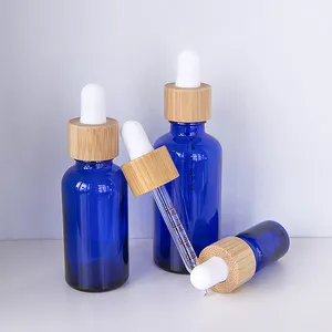 Frasco cuentagotas de vidrio de 30 ml color azul cobalto para aceite esencial para botella de vidrio de 1 oz con cuentagotas de Bambú