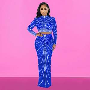 Ensemble deux pièces brodé pour femme, en gaze transparente, à manches longues et jupe longue, idéal pour les soirées et la mode tendance - Product Image 5