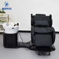 Fauteuil de lavage électrique MOOLIN moderne en céramique avec lit de massage en cuir PU et repose-pieds réglable