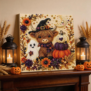 Kit DIY d'art 3D en perles fait main, Décoration d'Halloween, Peinture diamant murale à motifs Fantôme, Vache, Chat, Crâne, Sorcière, Citrouille, Lune - Product Image 6