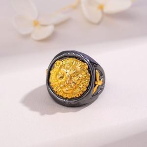 실버 도금 스테인리스 스틸 사자 반지 (남성용) 트렌디 약혼/결혼 선물 (마노석 포함) - Product Image 6